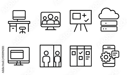 Technology and collaboration icons for office and cloud solutions