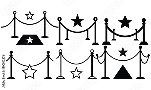 Red carpet vector illustration with velvet ropes and metal barriers for a VIP event premiere