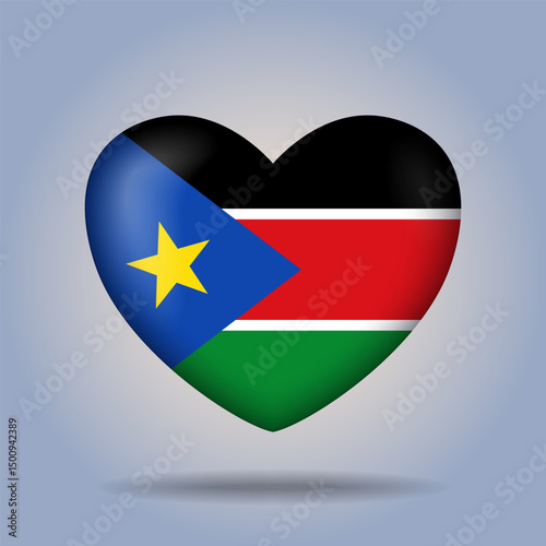 Republic of North Sudan flag heart button Isolated on color gradient background. Exclusive banner