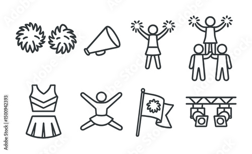 Cheerleading icons and symbols for sports and school spirit designs