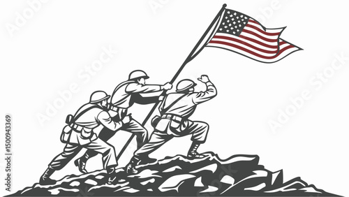 Patriotic Symbol of American Soldiers and the United States Flag