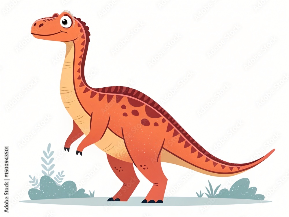 Obraz premium Adorable Cartoon Dinosaur Illustration Prehistoric Reptile Orange Dino Cute Childrens Book Funny