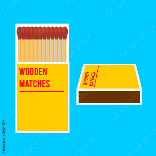 Vector icon of a box of neatly packed wooden matches, 
typically small in size with visible matchsticks inside, 
ready for use, illustration in flat art style. 