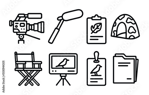 Film equipment and nature icons for creative projects and outdoor adventures