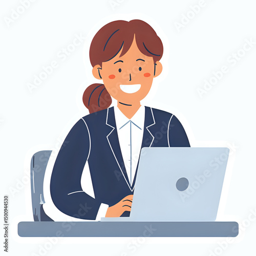 a women wearing formal suites and working at office in front of monitor PC/Laptop