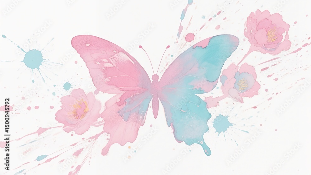 Elegant Butterfly with Floral and Ink Splash Elements Elegant Butterfly with Floral and Ink Splash Elements