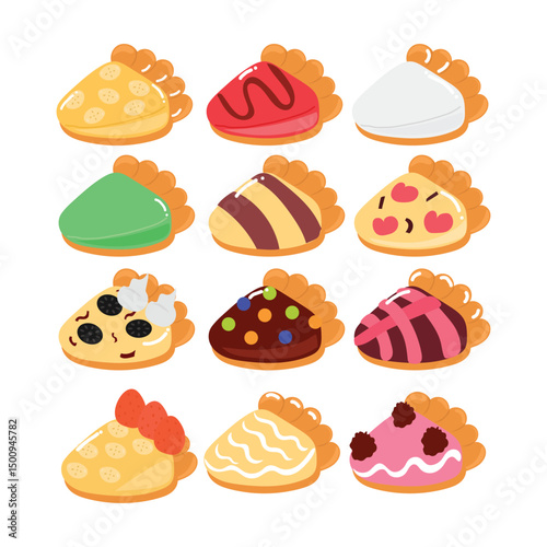 Set of slice pie dessert food. Various slices of fruit pies, set. apple pie, cherry pie, strawberry pie.Slice pie cartoon illustration. Various of sweets and desserts set and collection.