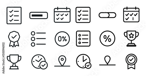 Task and organization outline icons set – linear, project management symbols