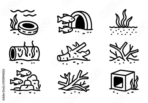 Aquatic habitat elements for fish tanks and natural aquariums