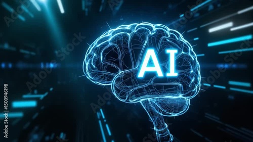 Wallpaper Mural Innovative AI Learning Systems: Digital Brain with Tech Particles Torontodigital.ca