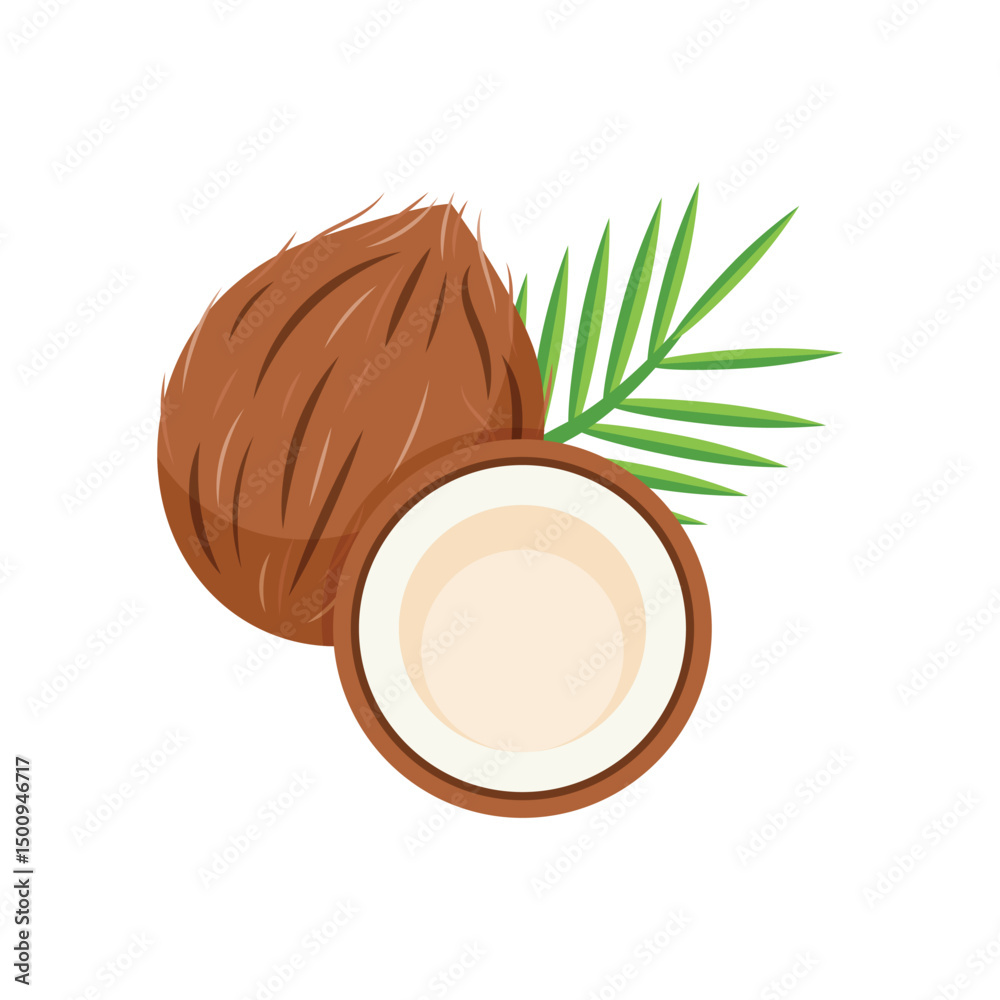 Coconut icon in flat style. Healthy food vector illustration on isolated background. Coco plant sign business concept.