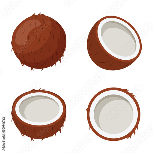 Coconut icon set collection in flat style. Healthy food vector illustration on isolated background. Coco plant sign business concept.