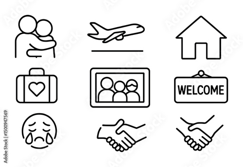 Travel and homecoming concepts with airplane and family icons for design