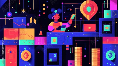 Abstract colorful illustration of a modern digital workspace