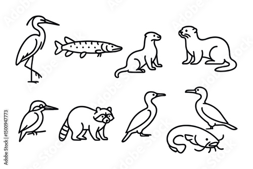 Minimalist wildlife icons featuring diverse animal silhouettes for creative designs