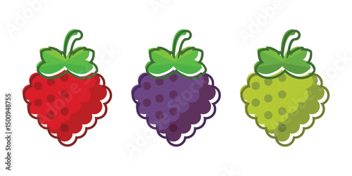 Grape, blueberry, raspberry fruit icon set collection in flat style. Berry vector illustration on isolated background. Nature snack sign business concept.