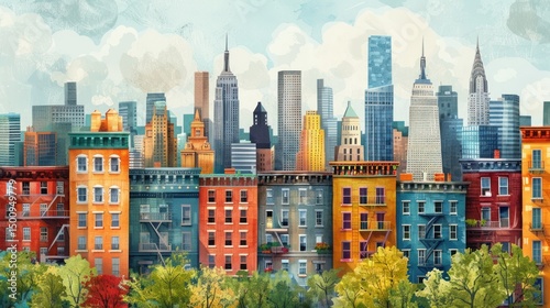 Vibrant New York City Skyline: A Colorful Urban Landscape