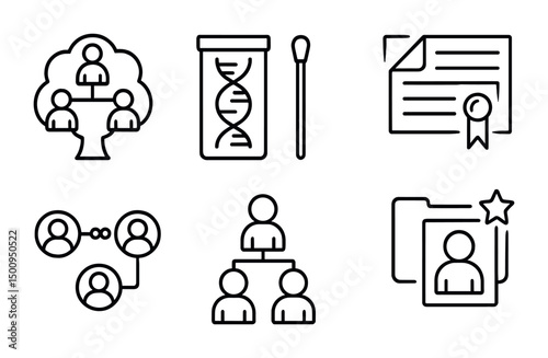 Genealogy and dna testing icons for family and research concepts