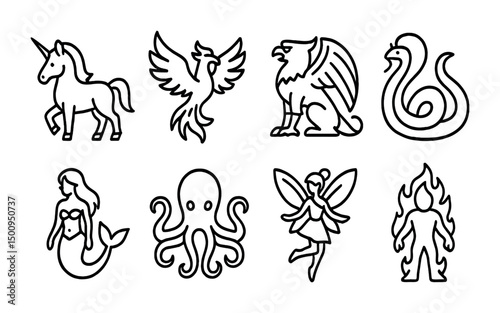 Mythical creature outlines for fantasy design and creative projects