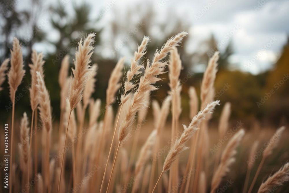 Fototapeta premium golden wheat field with scenic background under cloudy sky