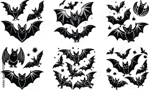 Bats and Nocturnal Creatures Vector on White Background