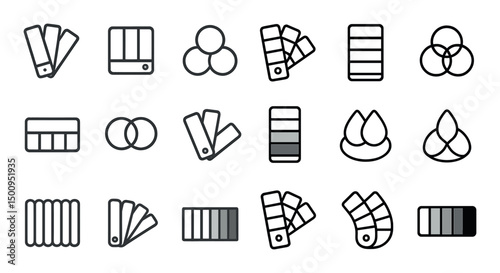Color palette linear icons set – flat, outline, design and swatch symbols