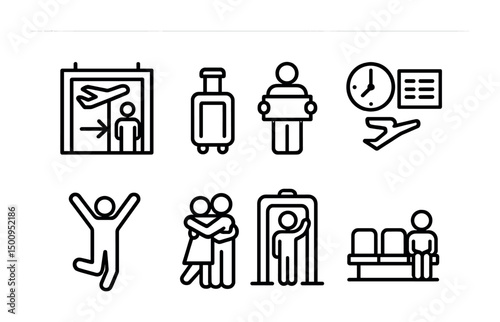 Airport travel icons for itinerary planning and departure scheduling