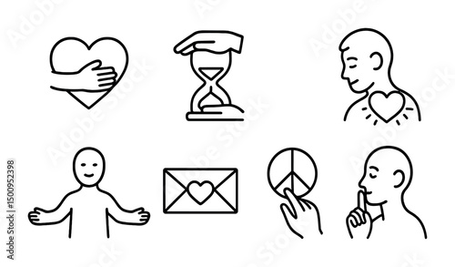Symbols of love, peace, and patience for cards and posters