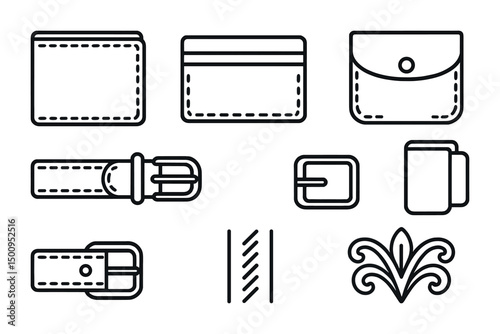 Minimalist line art of wallets, belts, and accessories for fashion design