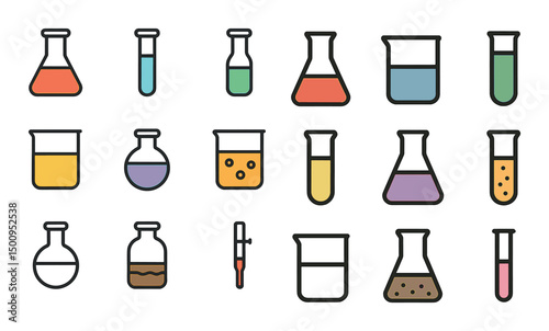 Chemistry and science icons set – line, outline, laboratory and experimental symbols