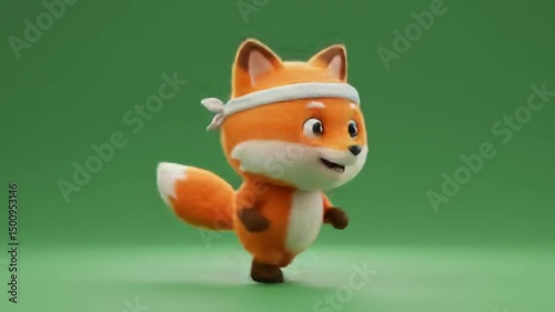 Animated cartoon fox walking against green background