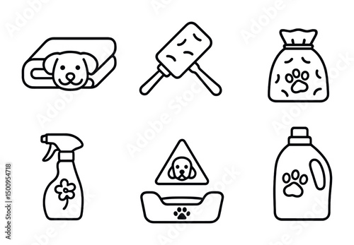 Black and white pet care icons for products and services