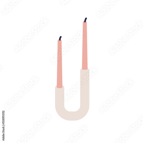 Candleholder with double taper candle sticks. U-shaped modern trendy style candlestick, minimalist holder. Cozy home decor, candlelight. Flat vector illustration isolated on white background