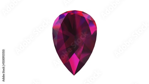 Red pear shaped brilliant cut diamond rotating on green background. Seamless loop 3d animation