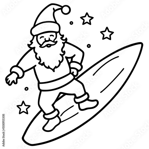 Santa Surfing on Christmas Eve – Vector on White