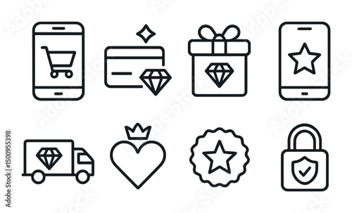 Digital shopping and rewards icons for e-commerce and loyalty programs