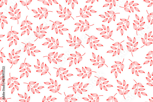 Abstract seamless pattern design of stylized leaves in red outlines on a white background, can be used for background, textiles, wrapping paper and other decorative purposes.
