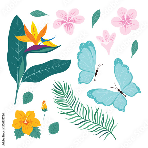 tropical plants set, flat style