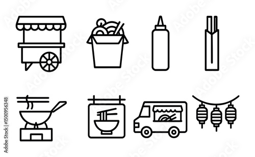 Asian street food icons for culinary designs and festival themes