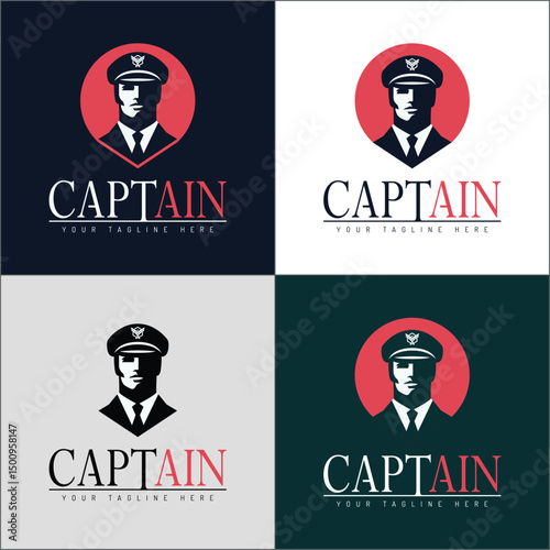 Captain pilot uniform silhouette logo set design template