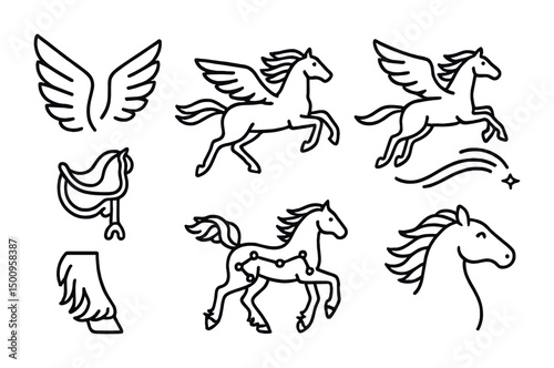 Pegasus and horse line art collection for creative design projects
