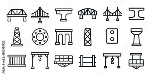 Bridge construction outline icons set – architectural, linear, infrastructure symbols