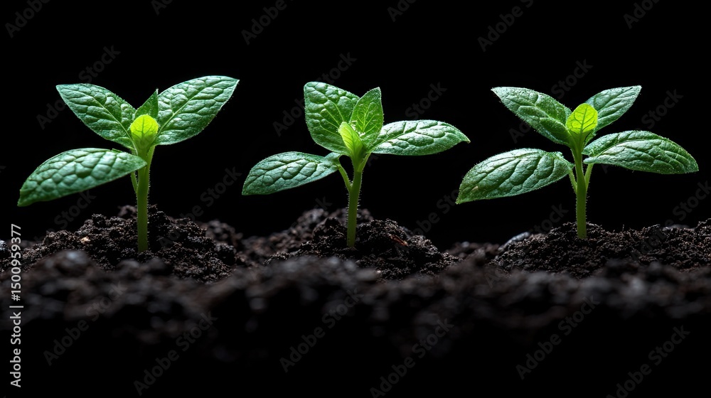 Naklejka premium Seedlings Growth Dark Background.