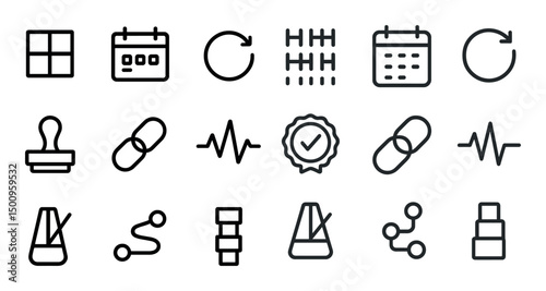 Time management linear icons set – outline, schedule and planning symbols