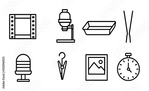 Photography tools and icons for darkroom and film development concepts