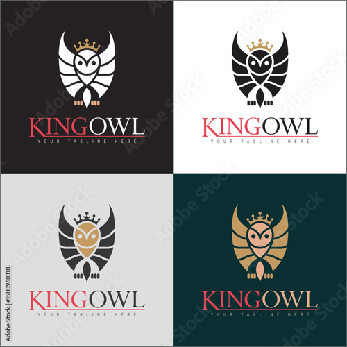 King Owl Bird Crown luxury silhouette logo set design template