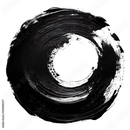 Round Black Oil Brush Stroke On transparent Background 