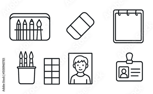 School and office supplies icons for creative design projects