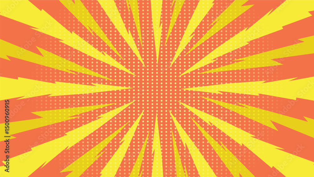 Obraz premium abstract festive yellow and orange color cartoon background with sunburst and dots 