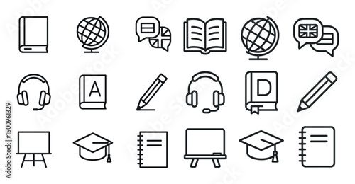 Education and learning line icons set – outline, linear, school and study symbols
